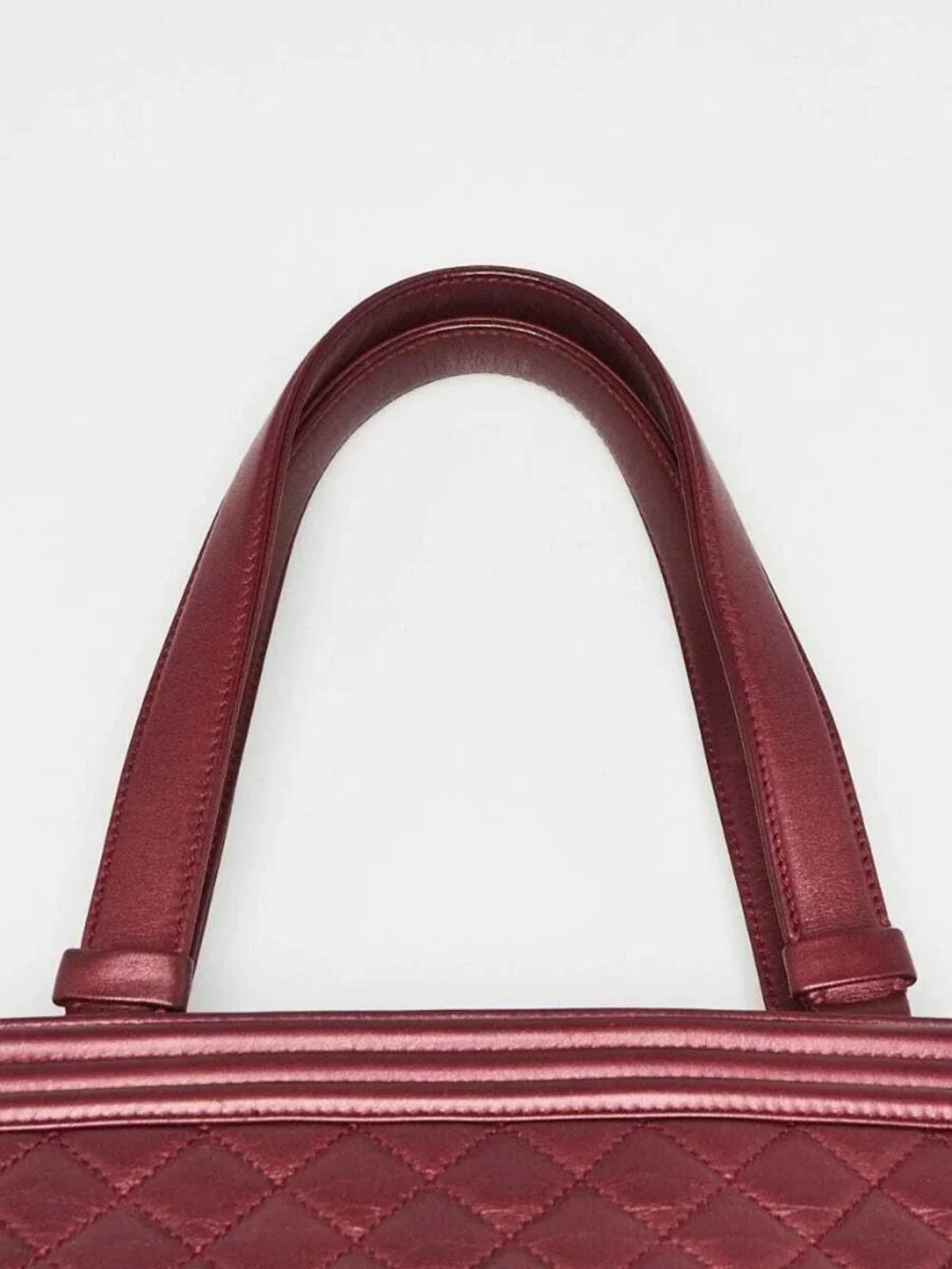 Chanel Metallic Burgundy Quilted Leather Large Boy Tote Bag - Picture 7 of 12